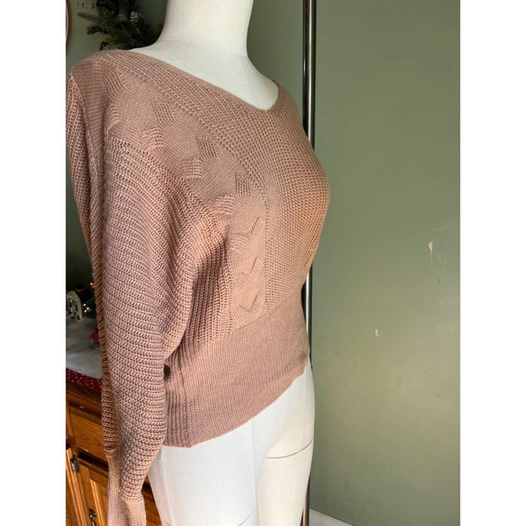 Full Circle Trends with Love, Dolman Open-Back Sweater, Tan, Size L - Picture 2 of 4